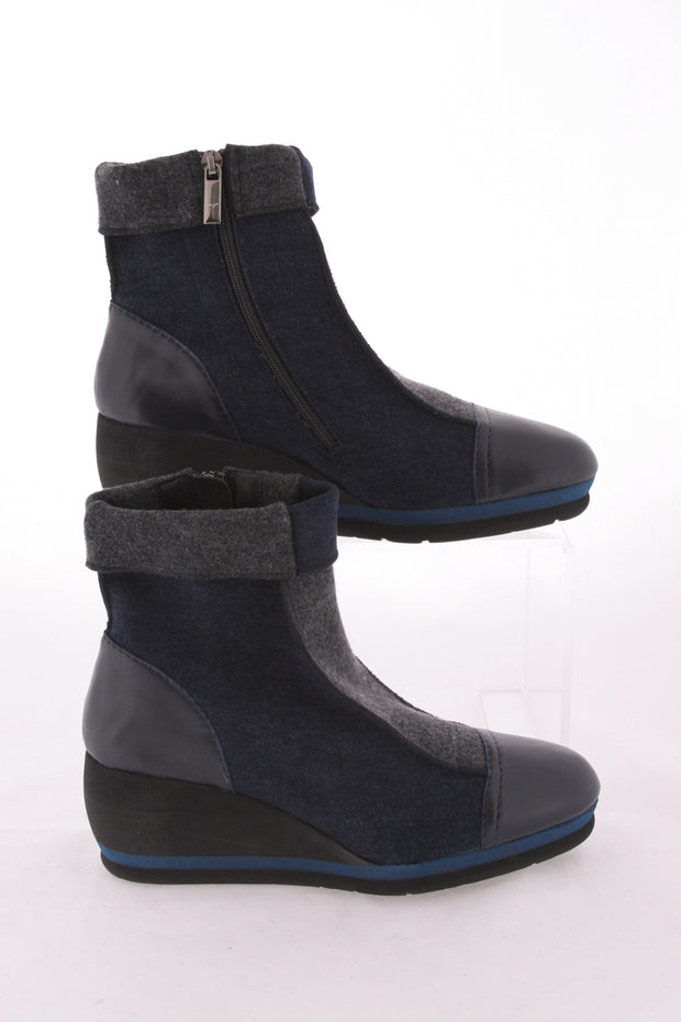 Thierry Rabotin – Matt Low Wedge Wool & Leather Ankle Boot