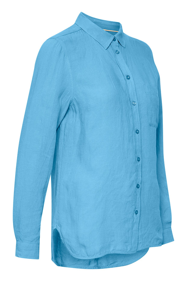 Part Two - KivasPW Long Sleeve Linen Shirt in Swim Cap Blue