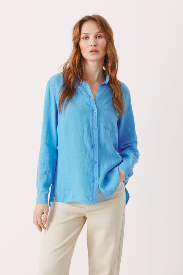 Part Two - KivasPW Long Sleeve Linen Shirt in Swim Cap Blue