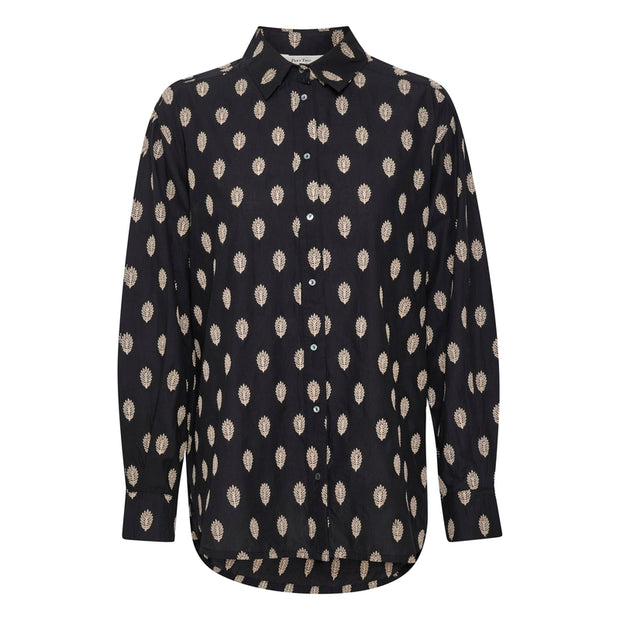 Part Two - RickaPW Black Cotton Shirt with Cream Embroidered Pattern