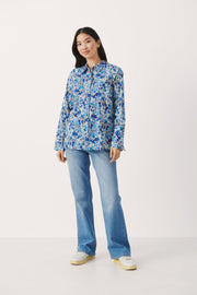 Part Two - SabellaPW Long Sleeve Cotton Blouse in Blue Flower Print