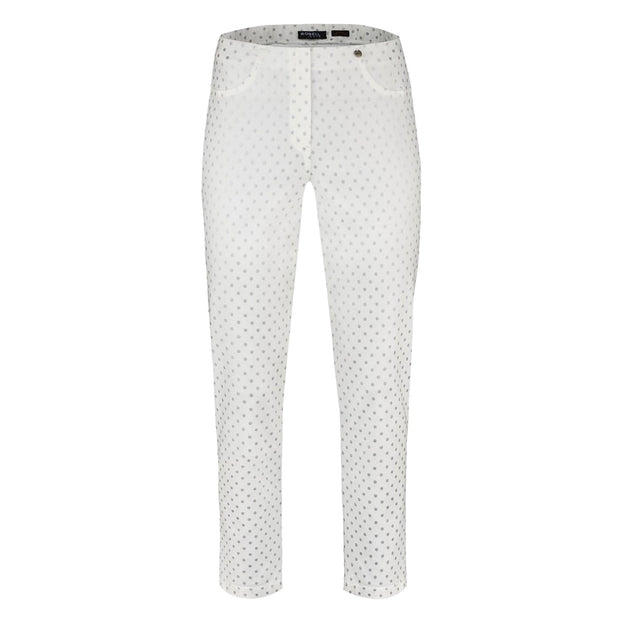 Robell – Bella 09 - Cropped Trousers with Metalic Silver Spot Print Design