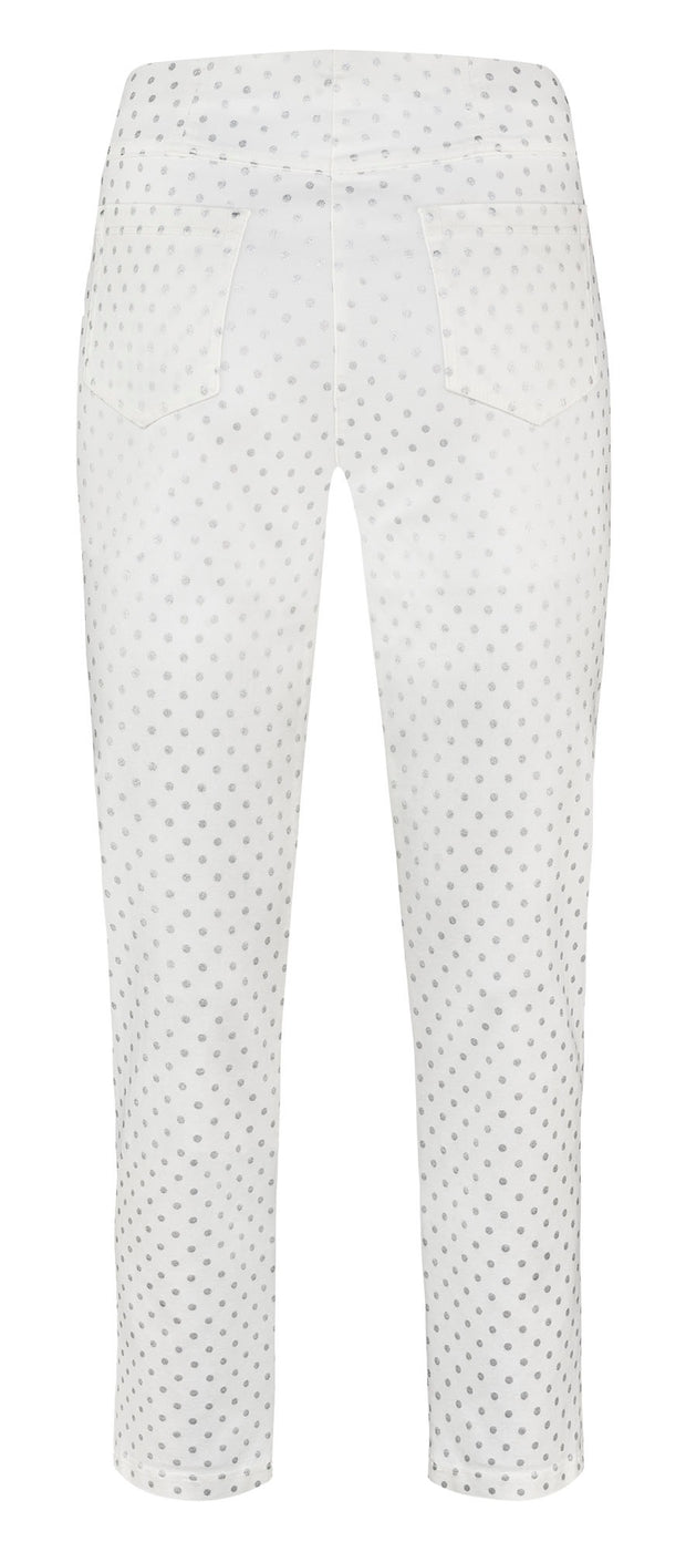 Robell – Bella 09 - Cropped Trousers with Metalic Silver Spot Print Design