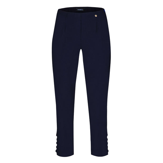 Robell – Lena 09 - Cropped Trousers With Cut Away Ladder Design at Hemline (Navy)