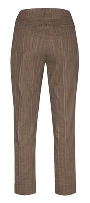 Robell – Bella 09 - Light Weight Cropped Trouser in Striped Seersucker Dark Taupe