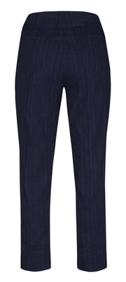 Robell – Bella 09 - Light Weight Cropped Trouser in Striped Seersucker Navy