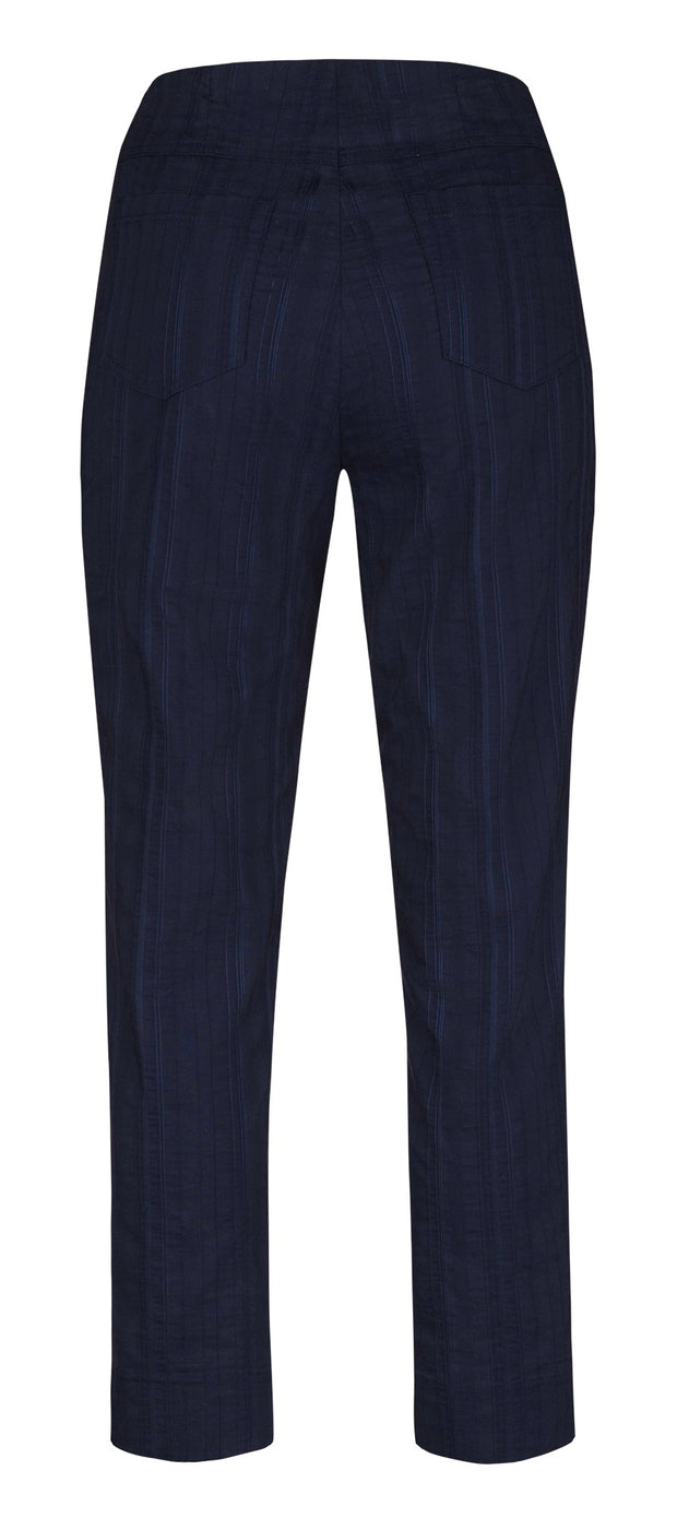 Robell – Bella 09 - Light Weight Cropped Trouser in Striped Seersucker Navy