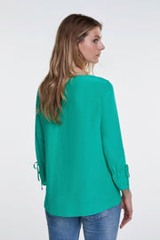 Oui -  3/4 Sleeve Wide Neck Blouse in Holly Green