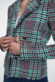 Oui -  Short V Neck Double Breasted Check Jacket