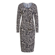 Oui -  3/4 Sleeve Wide Neck Easy Wear Stretch Dress in Zebra Print