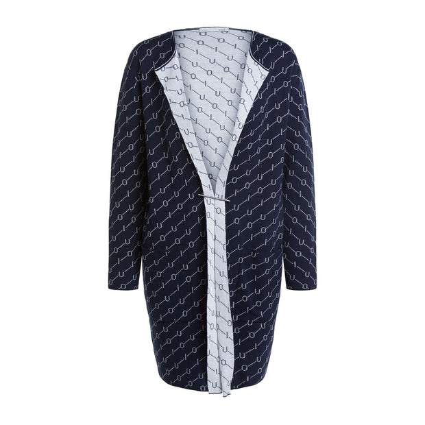 Oui -  Long Soft Cotton Knit Cardigan in Navy and White