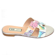 HB - Flat Printed Suede Backless Sandal in Multi Coloured Pebble Print