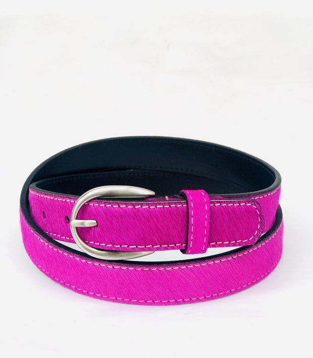 Hydestyle.London - Neon Cerise Pink Pony Hair-on Hide Leather Belt - BL20