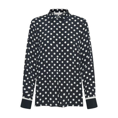 Part Two - Birgith Long Sleeve Blouse in Navy with Cream Spots