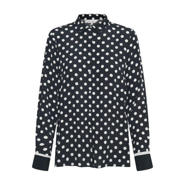 Part Two - Birgith Long Sleeve Blouse in Navy with Cream Spots