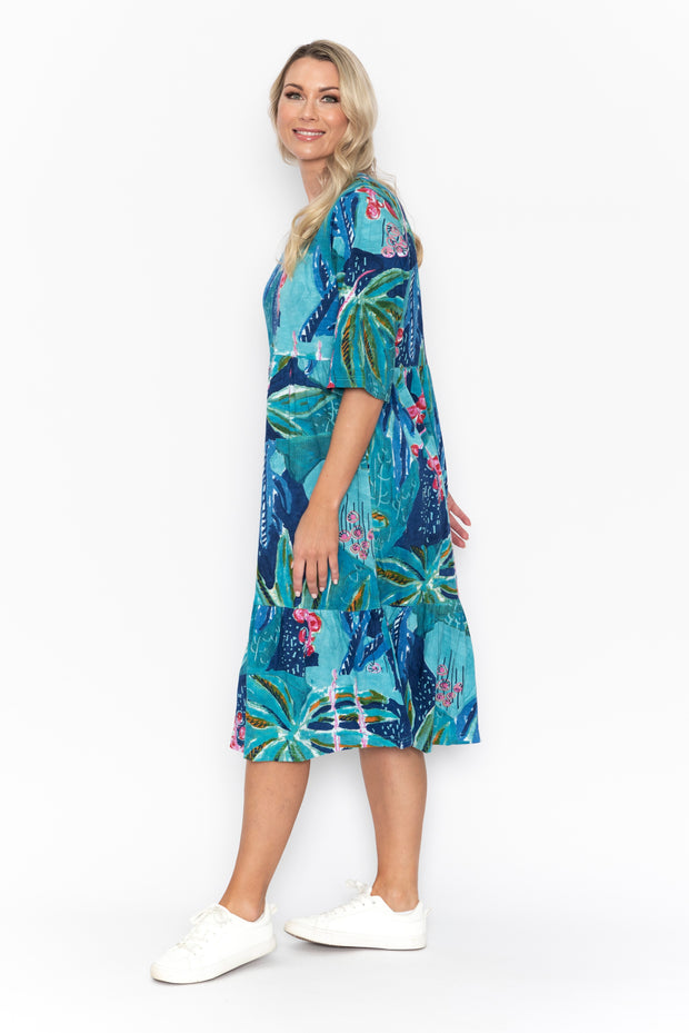 Orientique - Bora Bora - Bold Blue Pattered Layered Dress (61542)