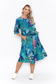 Orientique - Bora Bora - Bold Blue Pattered Layered Dress (61542)
