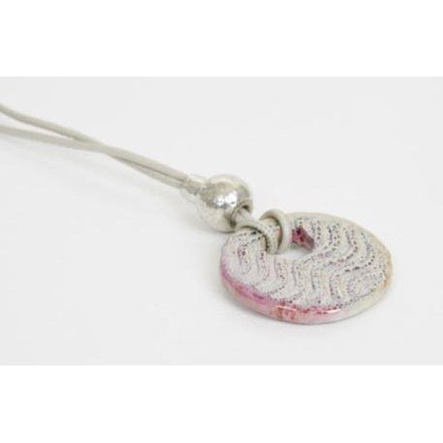STRATA - Drift Long Ball Leather Necklace with Pink/Cream Ceramic Disc