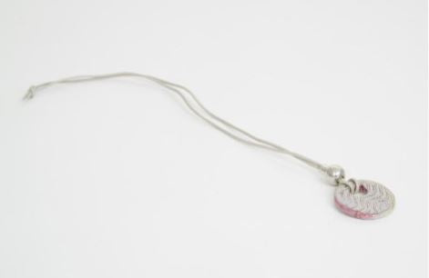 STRATA - Drift Long Ball Leather Necklace with Pink/Cream Ceramic Disc