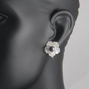 The Real Pearl Co. - White Shell Flower CLIP Earrings with Central Black Pearl