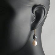 The Real Pearl Co. - Black & White Drop Pearl Earring On Gilt 2-Part Closers