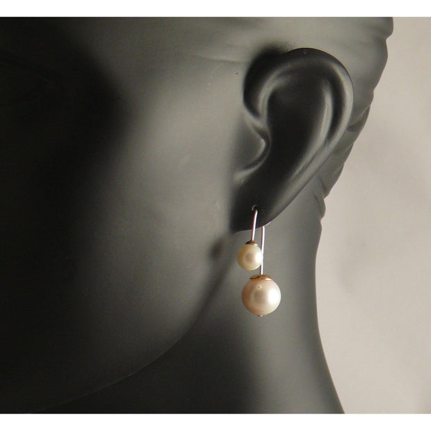The Real Pearl Co. - Gold plated drop earrings with Large & Small White Pearl