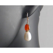 The Real Pearl Co. - White Pearl & Chalcedony Bead Drop Earrings