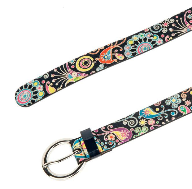 Embassy London - Emma - Ladies Leather Belt in Navy & Pink Flower Print