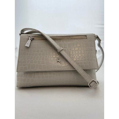 Ashwood Croc Effect Leather Shoulder Bag in Pale Grey