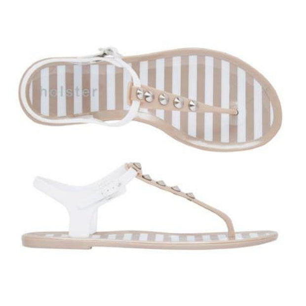 Holster Shoes - Daytrip Champagne and White Flat Silicone Toe Post Sandal
