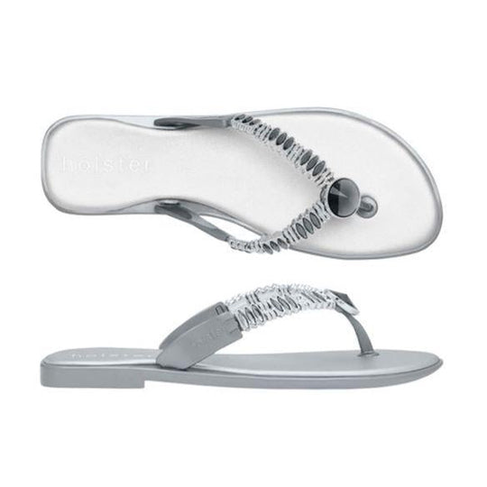 Holster Shoes Silver Silicone and Diamante Flip flop