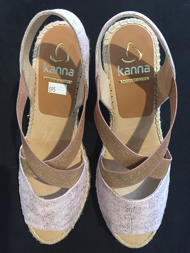 Kanna - K2229-High Wedge Leather Crossover Espadrille with Elasticated Straps (2 colours)
