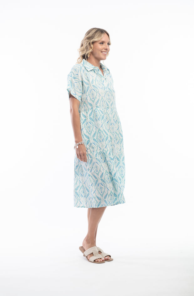 Orientique - Short Sleeved Long Linen Midi Layered Dress (7163)