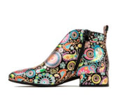 Embassy London - Iris Low Heeled Ankle Boot in Navy/Pink Bold Pattern
