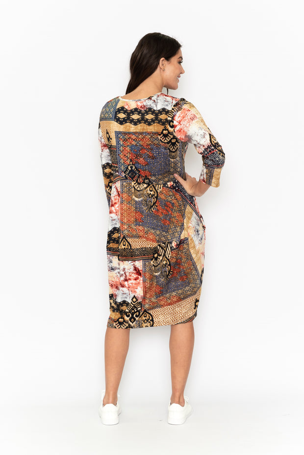 Orientique - Isfahani Wine - Bold Print Bubble Dress in Natural Colours (21800)