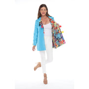Oopera - Reversible Raincoat in Turquoise and Bright Floral and Abstract Print