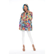 Oopera - Reversible Raincoat in Turquoise and Bright Floral and Abstract Print