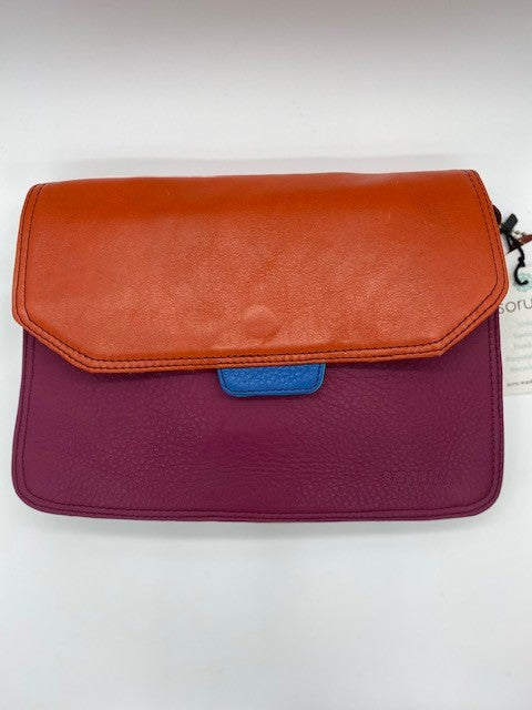 Soruka - Martina - Reverse Flap in Raspberry, Orange and Burgundy Leather Shoulder/Cross body Bag