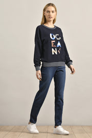 Mat De Misaine - Mouette - Navy Sweatshirt with Screen Printing & Sequins