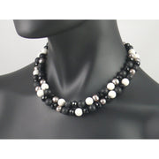 The Real Pearl Co. - Short Necklace of Silver Pearl, Matt Onyx, White Coral & Black Crystal