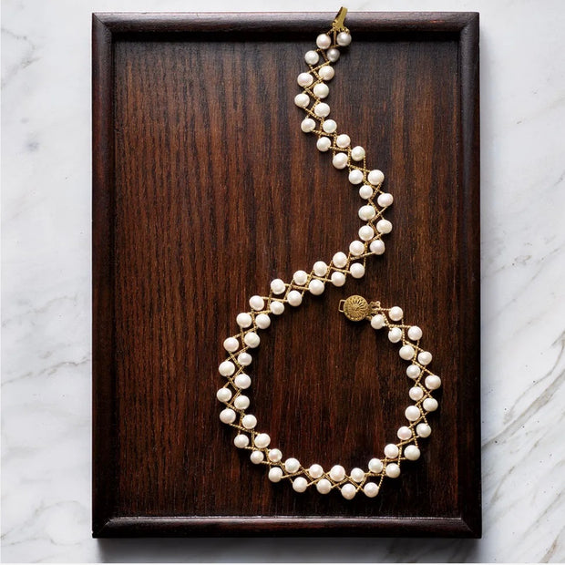 The Real Pearl Co. - White Pearl And Yellow Gold Plated Bar Necklace