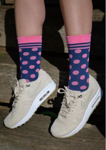 Swole Panda - Ladies Bamboo Socks - Navy/ Pink Polka Dot