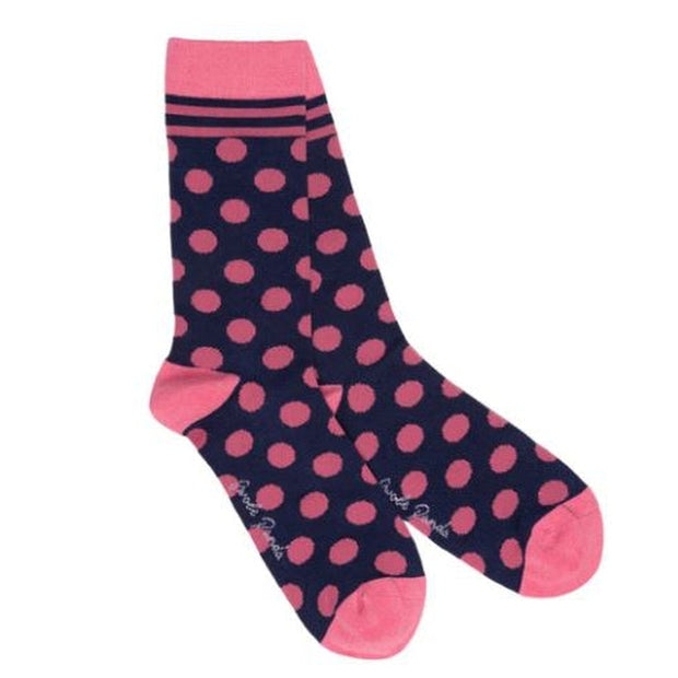 Swole Panda - Ladies Bamboo Socks - Navy/ Pink Polka Dot
