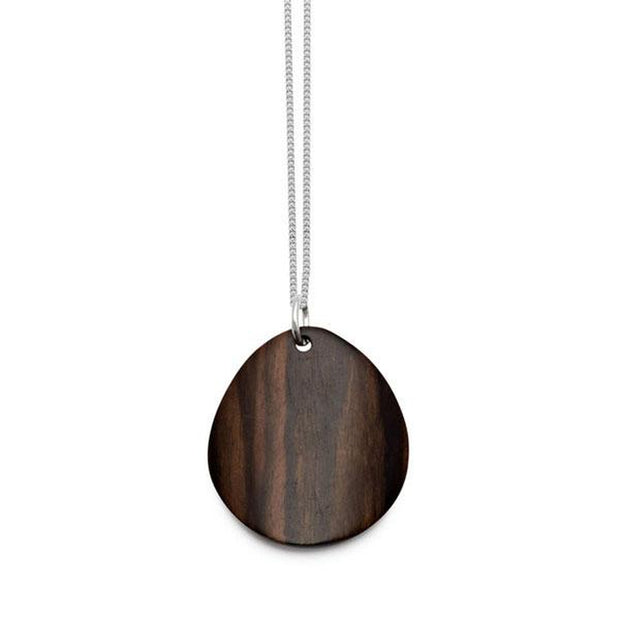 The Branch - Rosewood Curved Oval Foli Pendant on a Silver Chain Necklace