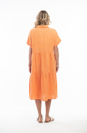 Orientique - Short Sleeved Long Linen Layered Dress (7159)