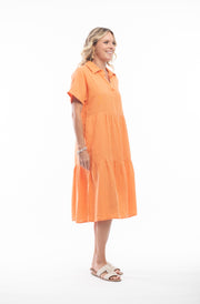 Orientique - Short Sleeved Long Linen Layered Dress (7159)