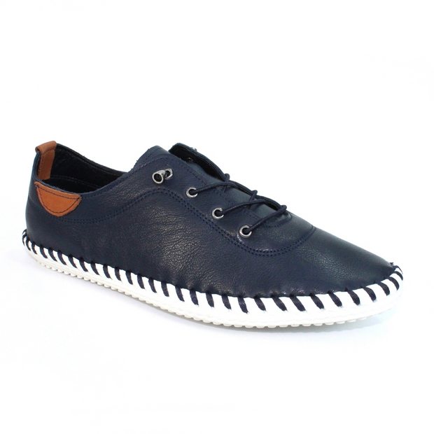 Lunar Shoes - St Ives Leather Plimsoll in Navy