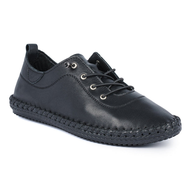 Lunar Shoes - St Ives Leather Plimsoll in Black