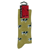 The Tie Studio - Men's Socks - Cows on Olive Green