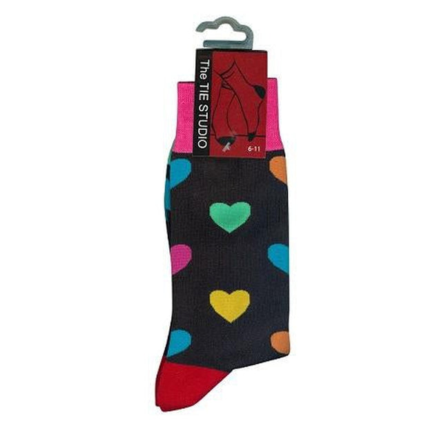 The Tie Studio - Men's Socks - Multi-Coloured Hearts on Navy & Pink